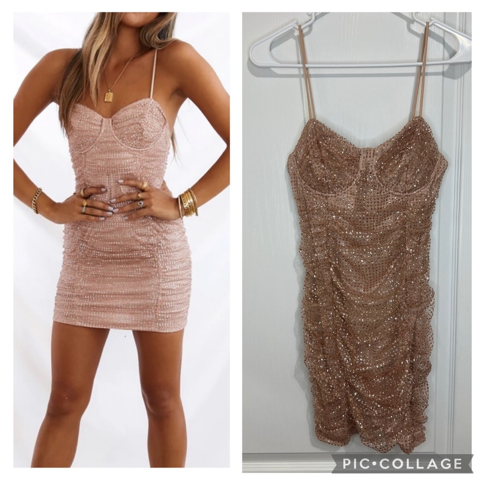 Hello Molly Blush Sequin Ruched Mini Dress